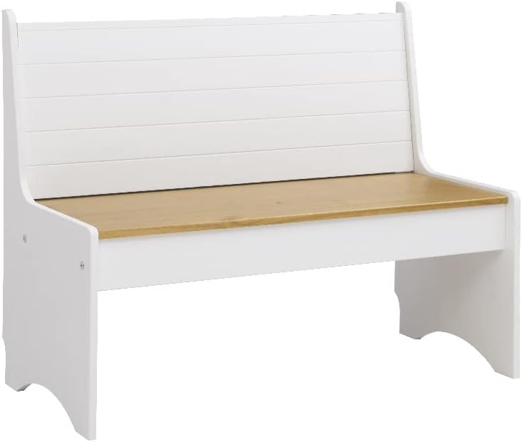 Linon Delk - Banco grande de madera con respaldo de 2 tonos, color miel y blanco
