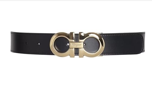 Salvatore Ferragamo Unisex Black/Brown Leather Reversible and Adjustable Gancini Buckle Belt (Polished Gold, 32 US / 80 IT) - Image 2