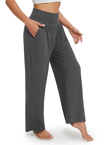 Image of Gracyoga Wide Leg Yoga Pants for Women Casual Loose Cozy Sweatpants High Waisted Lounge Pajama Flowy Pants With Pockets