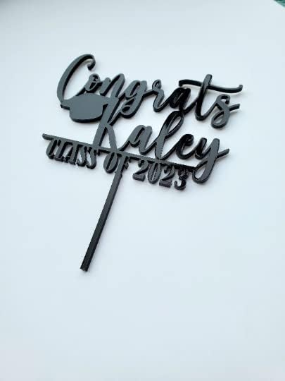 Custom graduation cake topper with graduate name and class of 2023. Acrylic or wood custom topper