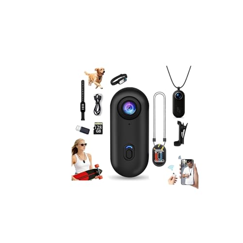 MUOXUEQN 4K HD Mini WiFi Body Camera Thumb-Sized POV Necklace Camera Wearable Sport Cameras with Magnetic Lanyard 360Rotatable Clip for Cycling Work Pets Outdoor and Vlogging (4k-blk-128g)