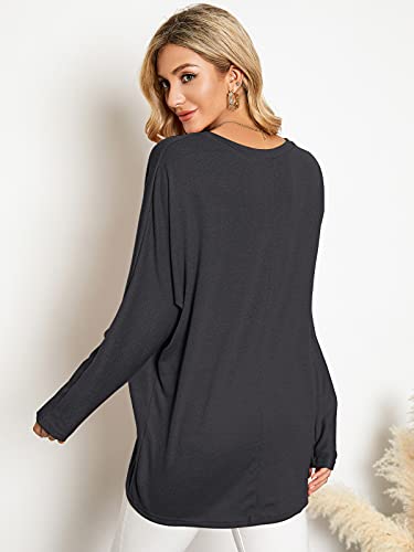 Image of ZANZEA Women's Off The Shoulder Batwing Tops Casual Loose Oversized Tshirts Long Sleeve Fall Pullover Sweater Tops