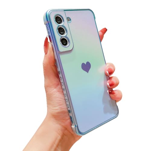 Coque antichoc Samsung S21 FE en silicone souple bleu et cœur laser