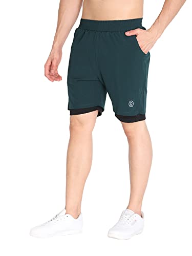 Image of CHKOKKO Double Layered Gym Shorts for Men Workout | Compression Inner Layer with Pockets Across Inner Outer and Back | Dry Fit Sports Athletic wear for Running Jogging or Training