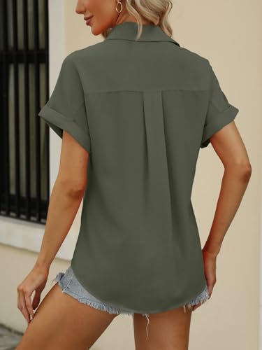 Beautife Womens Short Sleeve Shirts V Neck Collared Button Down Shirt Tops with Pockets