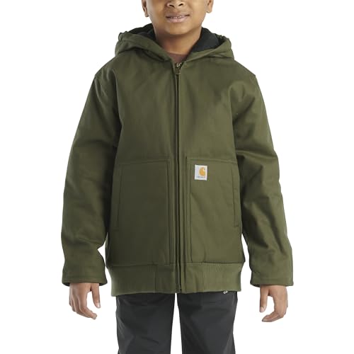 Image of Carhartt Boys' Flannel-Lined Hooded Canvas Insulated Zip-Up Jacket