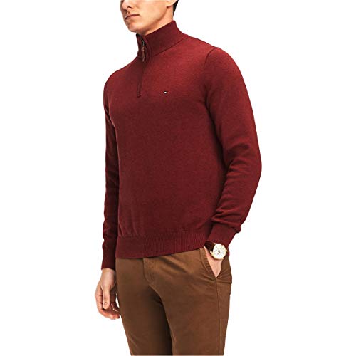 Tommy Hilfiger Mens Sweater 1/2 Zip Mock-Neck Knit Solid Red XS
