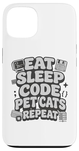 Eat Sleep Code Pet Cats Repeat Funny Programmer Cat Lover �X�}�z�P�[�X iPhone 13 �p