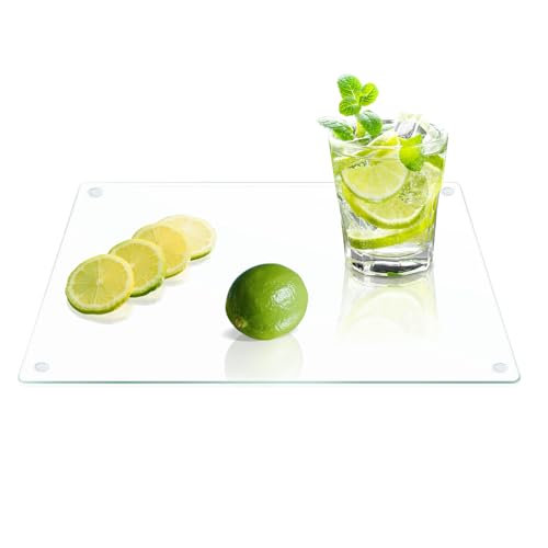 Yuzeyurun Planche à découper en verre - 30 x 20 cm - Grande planche à découper en verre transparent en verre de sécurité trempé - Antidérapante,...