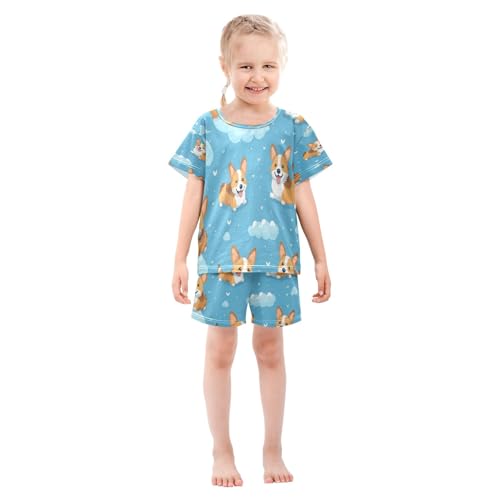 Happy Corgi Kids Pjs Set Boys Girls Summer Short-Sleeve Sleepwear Pajamas 2PCS3