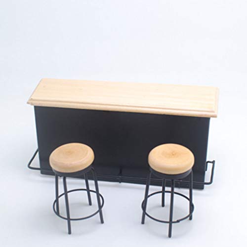 Exceart – Conjunto de 3 peças em miniatura, balcão de madeira, balcão de bonecas, decoração de bar,