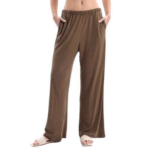 Pantalon de détente en tricot de lin femme avec poches et taille haute