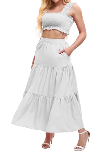 Image of Women's 2 Piece Beach Skirts Sexy Party Dress Crop Top and Long Skirt Sets