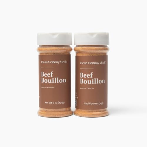 Clean Monday Meals Beef Bouillon Powder | Gluten Free, Dairy Free, No Artificial Flavors or Additives | Clean Label Beef Stock Base for Soups, Stews, Gravies & Sauces | 2-Pack, 100 Servings