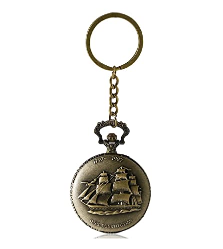 Image of AUGEN Premium Pocket Watch Metal Keychain Ship Retro Vintage for Gifting With Key Ring Anti-Rust (Pack Of 1)