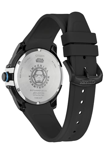 Image of Citizen Men's Eco-Drive Star Wars Imperial Storm Trooper Black Ion Plated Stainless Steel Case Watch, Perforated Black Silicone Strap, Black Dial, 3 Hand (Model: AW1659-00W)