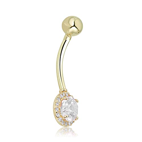 Image of AVORA 10K Gold Simulated Diamond CZ Frame Belly Button Ring Body Jewelry (14 Gauge)