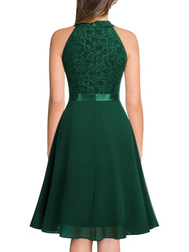 Image of Miusol Women's Halter Neck Lace Ruffle Vintage Cocktail Party A-Line Bridesmaid Dress