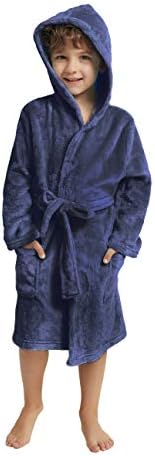 V.&GRIN Boys Fleece Robe, Hooded Toddler Soft Fuzzy Bathrobe for Kids 3-14 Years