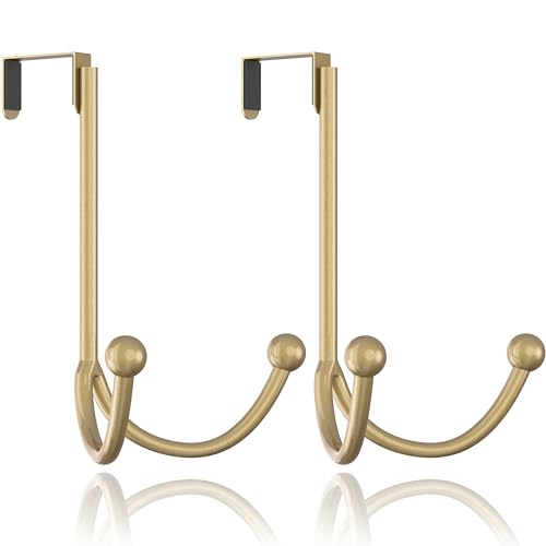 HFHOME 2Packs Over The Door Double Hanger Hooks, Metal Twin Hooks Organizer for Hanging Coats, Hats,...