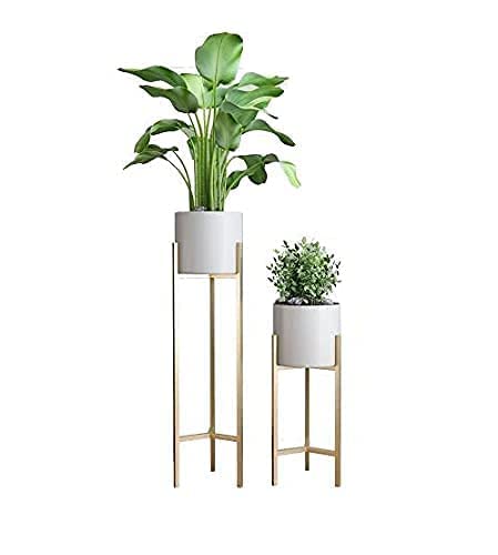 Image of Iron Metal Tall Plant Stand with Pot| Indoor Outdoor Plant Stand| Modern Golden Tall Planter Stand [ Set of 2 ]