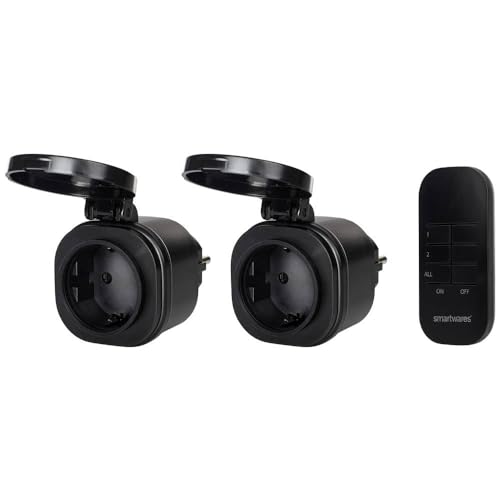 Smartwares Outdoor Funk-Steckdosen-Set - 2 Steckdosen, Fernbedienung, Leuchten und Geräte bis 3000 Watt, Plug & Connect