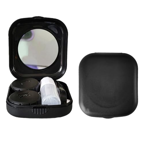 Erewa Contact Lens Case 2 Pack Portable Contact Lens Box Kit with Mirror Compact Soak Storage Kit for Travel (Black)