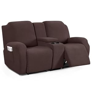 TAOCOCO Recliner Loveseat Cover with Middle Console Sofa slipcover Stretch Reclining Sofa Covers for 2 Seat Reclining Couch Jacquard Pattern Soft Loveseat Slipcover Furniture Protector Dark Coffee