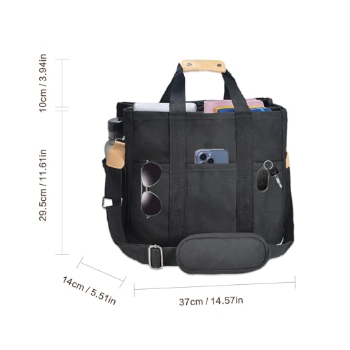 Image of Utility Large Canvas Tote Bag with 13 Pockets Compartments, Multi Crossbody Tote Bag Work Shoulder Bag Travel Bag