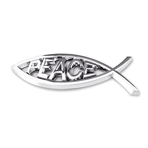 Image of Jesus Fish Christian Car Decals - Chrome Sliver Fish Emblem for Car Truck Badge Bumper Stickers (Peace)