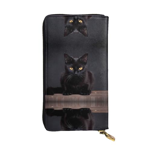 Portefeuille chat noir en cuir de 19 cm avec grand porte-cartes de crédit