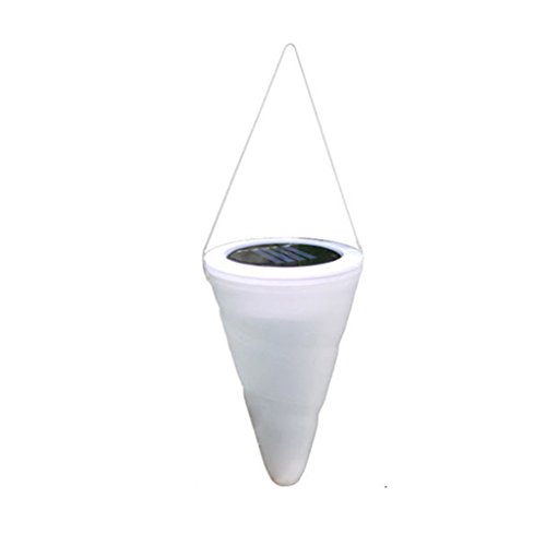 display08 Conical Shape LED Sensor Solar Night Lamp Outdoors Garden Wall Hanging Light - Cool White