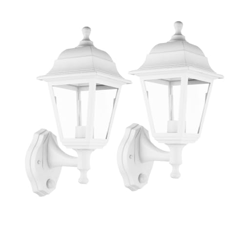 LUMIKING Aplique de Pared Exterior - Lampara de Jardin Rustica - Farola Exterior para Terraza con Luz y Porta Bombilla E27 - Medidas 35x15x19,7 Centímetros, 3 diseños diferentes (Blanco, 2 Unidades)