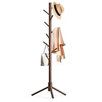 Aliphon Wooden Coat Rack Stand, Freestanding Coat Rack with 8 Hooks, 3 Adjustable Size Coat Tree for Hats, Coats, Scarves bags, Coat Hanger Stand Used in Bedroom/Office/Entryway (Brown)