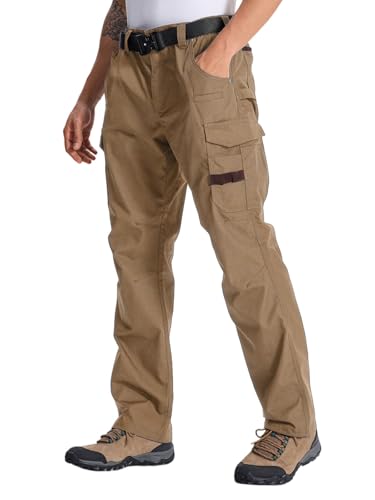 Mens Ripstop Cargo Work Pants with 13 Pockets Tactical Water Resistant Breathable Hiking Construction Pants