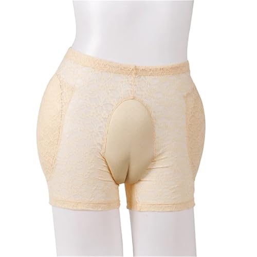Mens Hiding Panty Fake Padded Shaping Pants Thicken Hip Underwear for Crossdresser Transgender Gay Lace Boxers(Beige,XX-Large)3