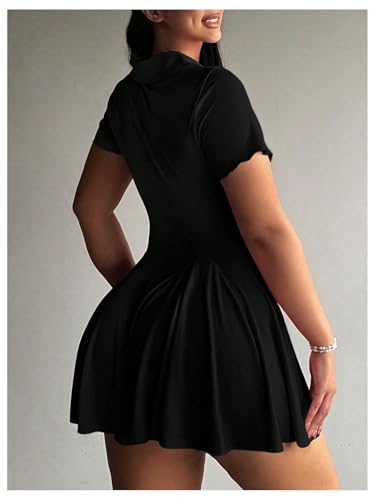 Women's Plus Size Ribbed Knit Golf Dress Button Front Short Sleeve A Line Collared Shirt Dresses3