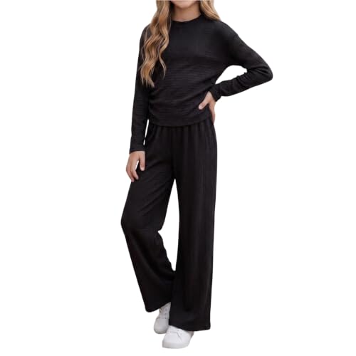 Nileafes Teen Girls Mock Neck Ruched Top & Pants Outfit, Black, 9-10Y