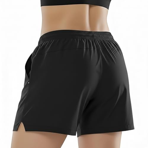 Image of Women's Sports Shorts with 2 Pockets, Black, NS Lycra Material, Stretchable Fit for Running and Workout
