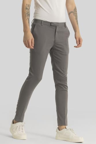 Image of SNITCH Yann Grey Plain Slim Fit Trousers