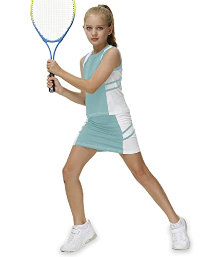 AOBUTE Girls Tennis Golf Outfit Tank Top and Skirt with Shorts Set 4-12 Years4
