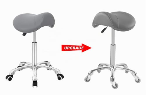 Antlu Sattelhocker Stuhl für Massage Klinik Spa Salon Schneiden, Sattel Rollhocker mit Rollen höhenverstellbar (Grau)