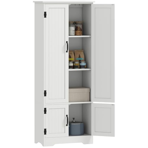 HOMCOM Buffet de Cuisine Armoire de Cuisine contemporaine Multi-rangements 2 placards 3 étagères MDF Panneaux Particules Blanc