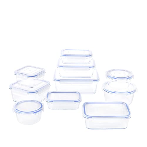 Amazon Basics - Recipientes de cristal para alimentos, con cierre 20 Piece Set (10 envases + 10 tapas), sin BPA, Transparente, Azul