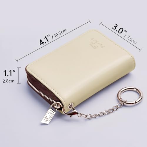 Image of FurArt Zipper Wallet Women, RFID Blocking Credit Card Wallet, Business Card Holder, Compact Size KeyChain Wallet, Oil Wax Beige, small, Classic