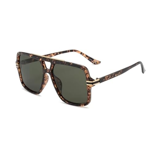 OUWEN Retro Polarized Square Sunglasses Green Tortoise Big Designer Green Lens Sun Glasses for Women Men OW2237B