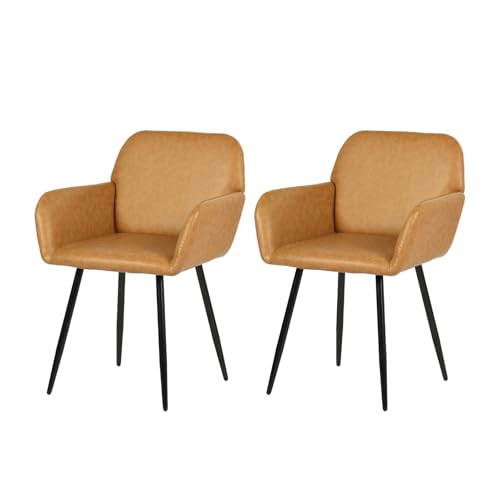 EGGREE Esszimmerstühle 2er Set Kunstleder Stühle mit Armlehnen Gepolsterte Küchenstühle Moderner Design, Hochwertige Stühle für Esszimmer Wohnzimmer mit Stabilen Metallbeinen Tragkraft 150 kg, Braun