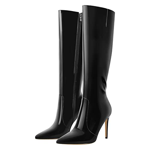 Image of LISHAN Women's Pointed Toe Under the Knee High Boots Stiletto High Heels