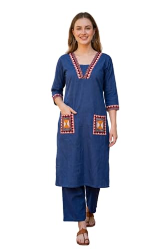 Ensemble pantalon Kurta brodé en coton léger pour vos journées