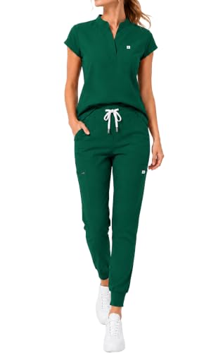 Sumincarly Scrubs for Women Set Sleeveless Top & Jogger Pants 11 Pockets